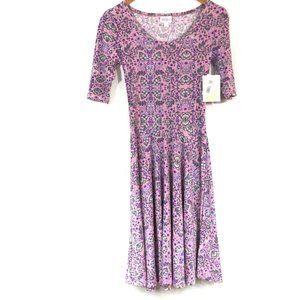 LuLaRoe Nicole Dress XXS Pink W/Purple Floral